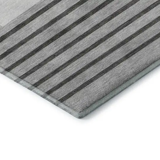 Gray Silver And Charcoal Striped Washable Area Rug With UV Protection Photo 7