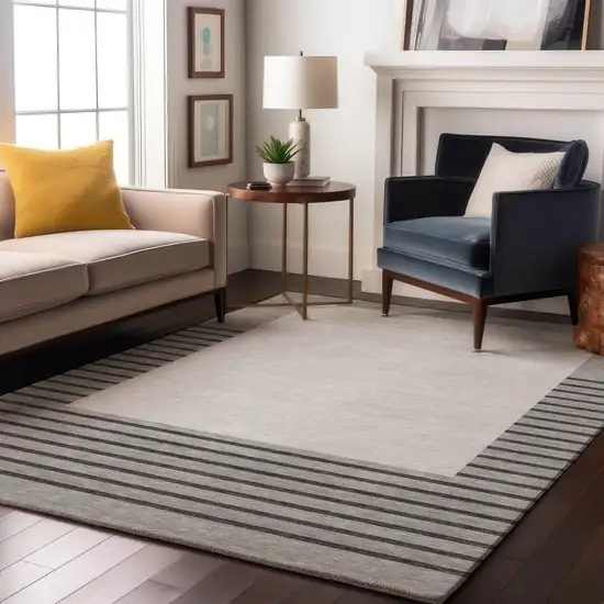 Gray Silver And Charcoal Striped Washable Area Rug With UV Protection Photo 4