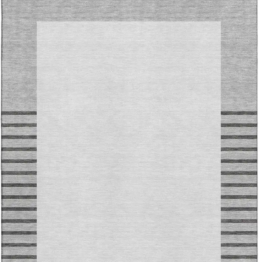 Gray Silver And Charcoal Striped Washable Area Rug With UV Protection Photo 2