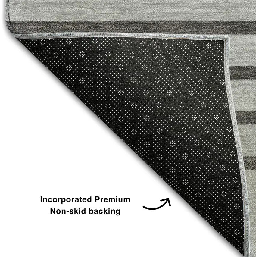 Gray Silver And Charcoal Striped Washable Area Rug With UV Protection Photo 6
