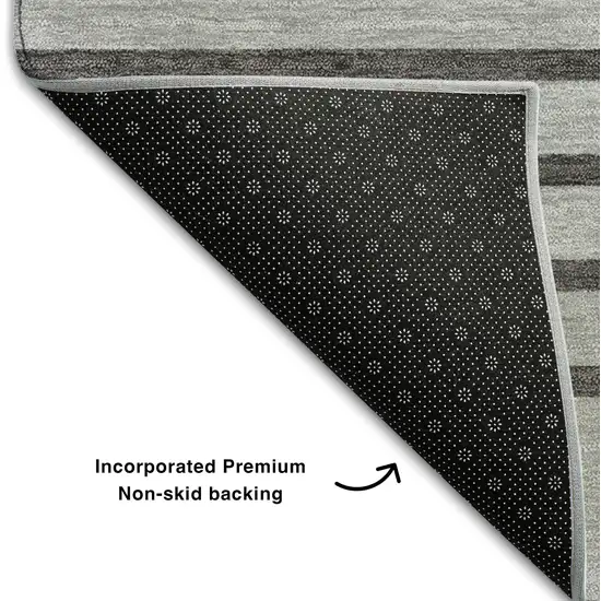 Gray Silver And Charcoal Striped Washable Area Rug With UV Protection Photo 6