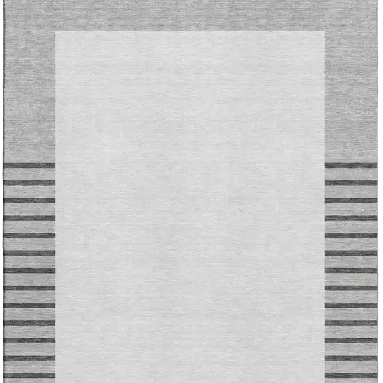 Gray Silver And Charcoal Striped Washable Area Rug With UV Protection Photo 3