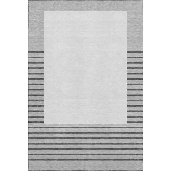 Gray Silver And Charcoal Striped Washable Area Rug With UV Protection Photo 1