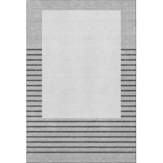 Gray Silver And Charcoal Striped Washable Area Rug With UV Protection Photo 3