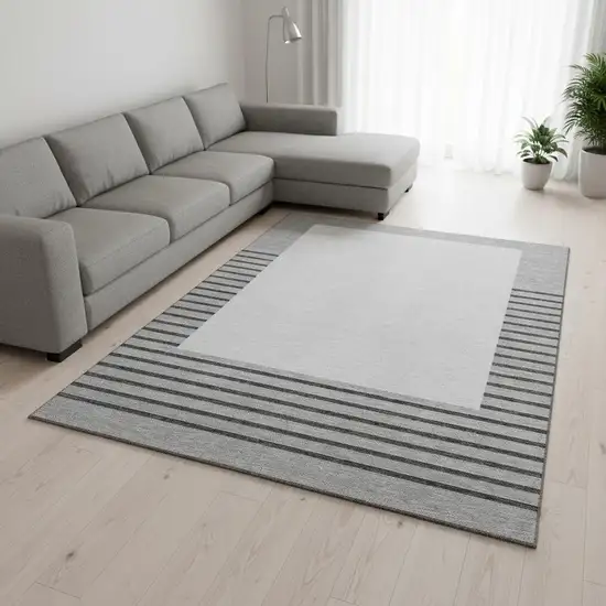 Gray Silver And Charcoal Striped Washable Area Rug With UV Protection Photo 2