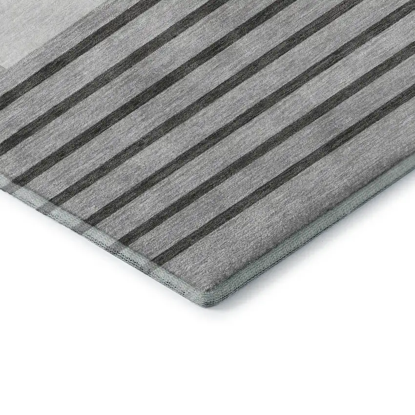 Gray Silver And Charcoal Striped Washable Area Rug With UV Protection Photo 7