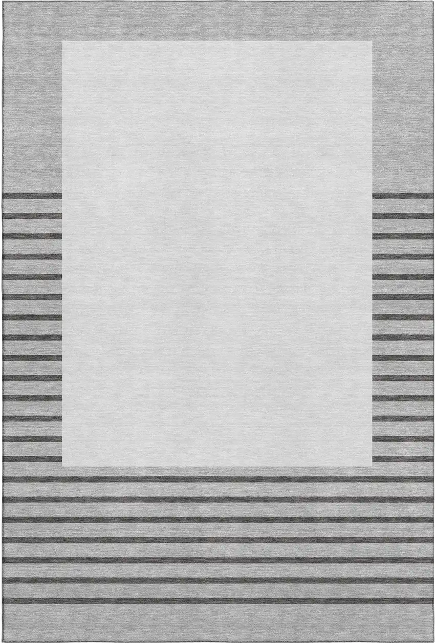 Gray Silver And Charcoal Striped Washable Area Rug With UV Protection Photo 1