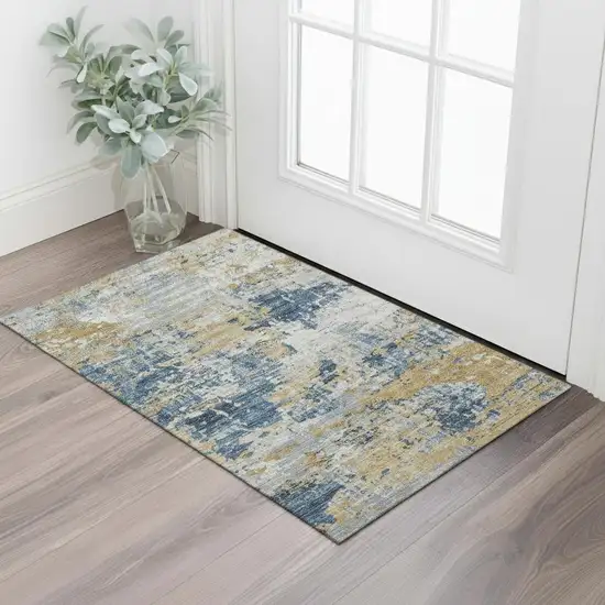 Gray Silver And Charcoal Striped Washable Area Rug With UV Protection Photo 2