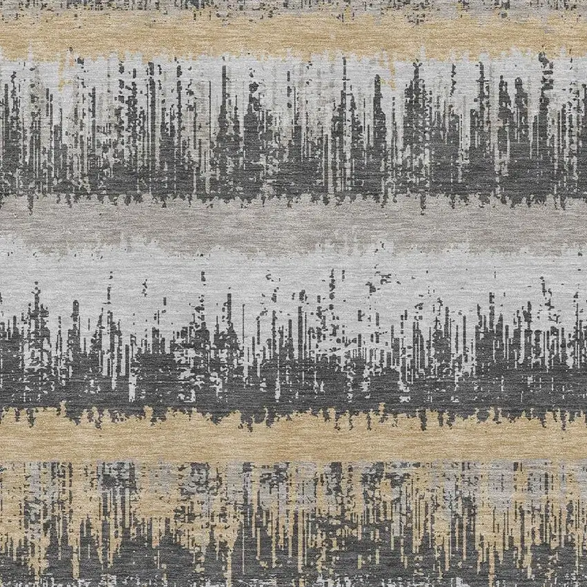 Gray Silver And Charcoal Striped Washable Area Rug With UV Protection Photo 2
