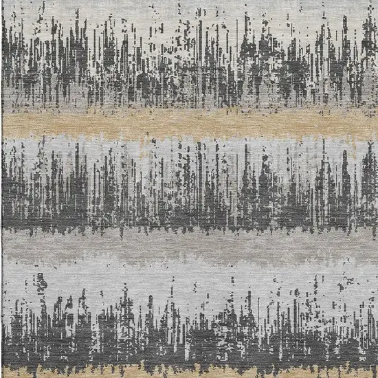 Gray Silver And Charcoal Striped Washable Area Rug With UV Protection Photo 2