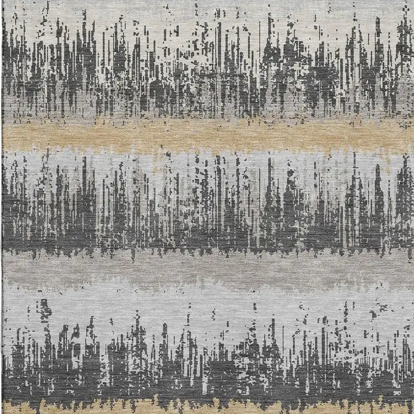 Gray Silver And Charcoal Striped Washable Area Rug With UV Protection Photo 2