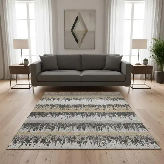 Gray Silver And Charcoal Striped Washable Area Rug With UV Protection Photo 2