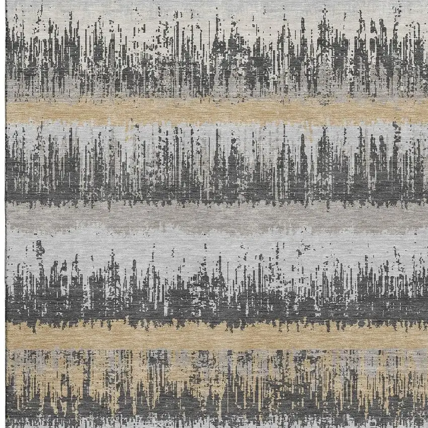 Gray Silver And Charcoal Striped Washable Area Rug With UV Protection Photo 3