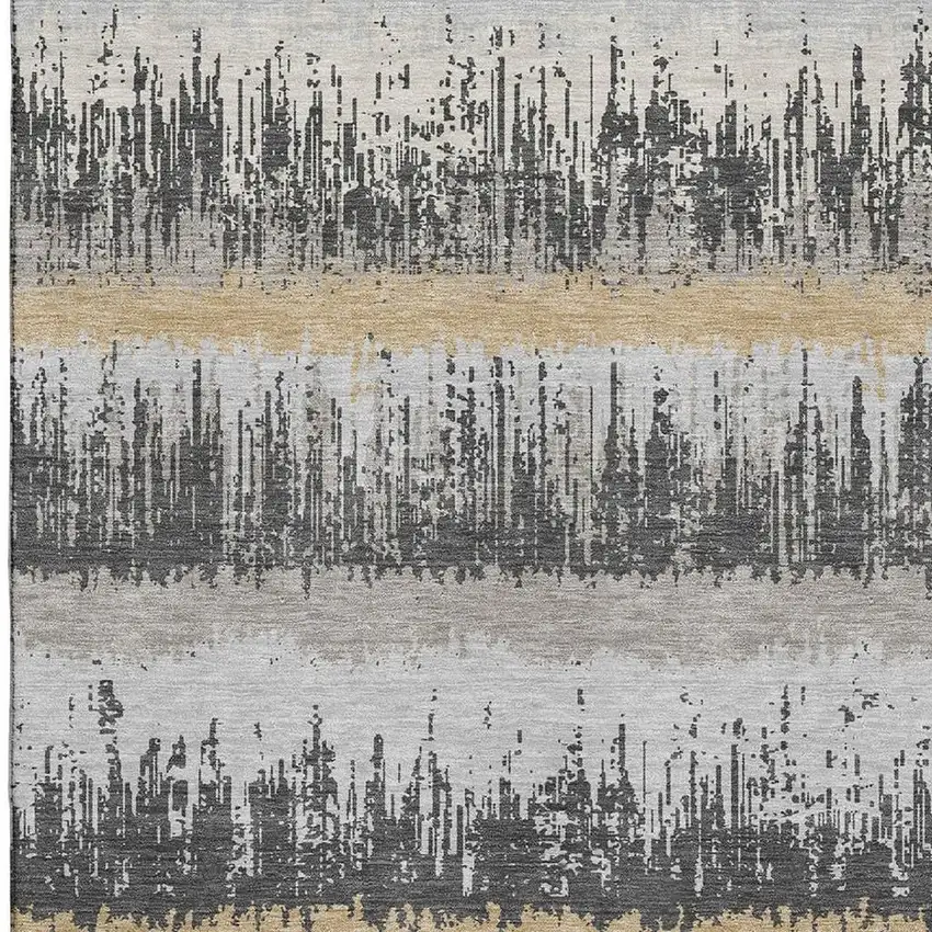 Gray Silver And Charcoal Striped Washable Area Rug With UV Protection Photo 2