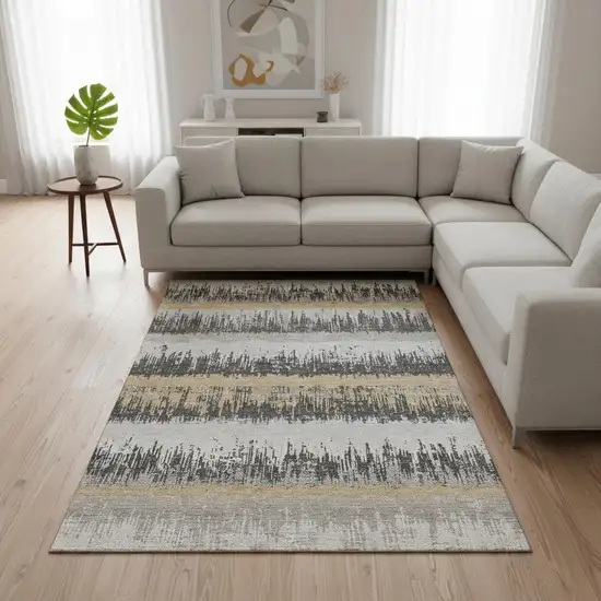Gray Silver And Charcoal Striped Washable Area Rug With UV Protection Photo 2