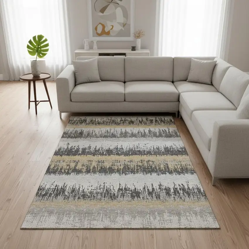 Gray Silver And Charcoal Striped Washable Area Rug With UV Protection Photo 2