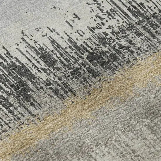 Gray Silver And Charcoal Striped Washable Area Rug With UV Protection Photo 9