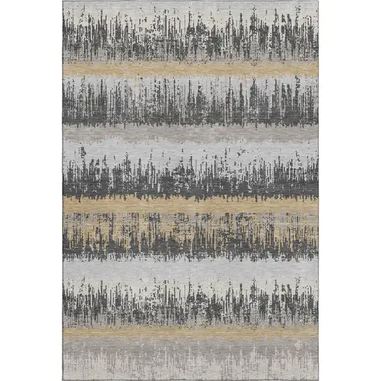 Gray Silver And Charcoal Striped Washable Area Rug With UV Protection Photo 1