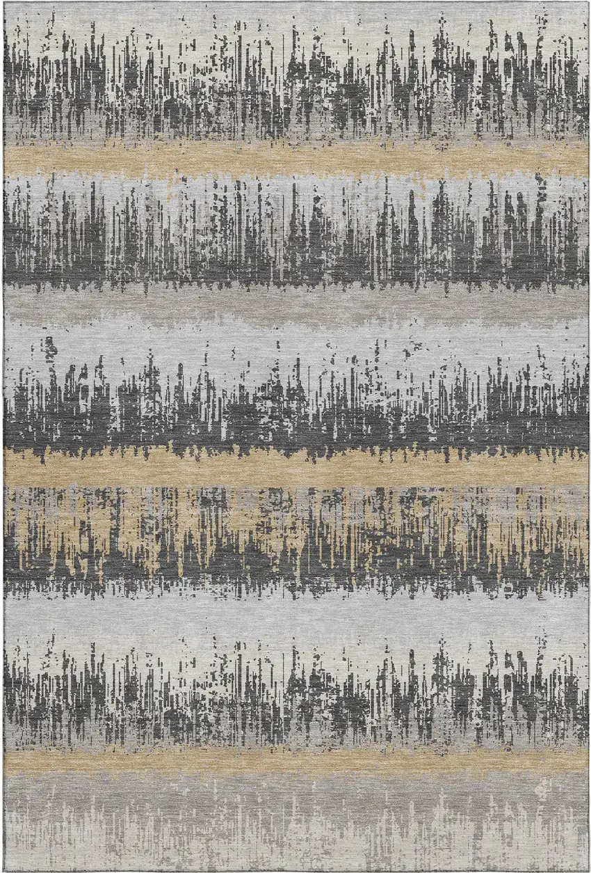 Gray Silver And Charcoal Striped Washable Area Rug With UV Protection Photo 1
