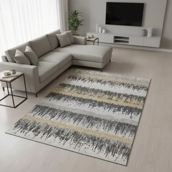 Gray Silver And Charcoal Striped Washable Area Rug With UV Protection Photo 2
