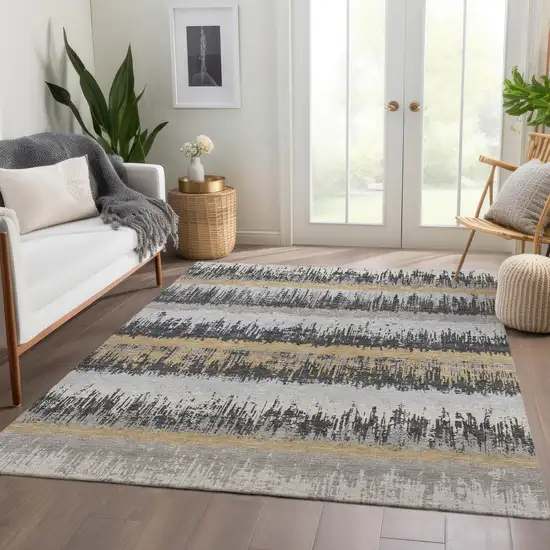 Gray Silver And Charcoal Striped Washable Area Rug With UV Protection Photo 5