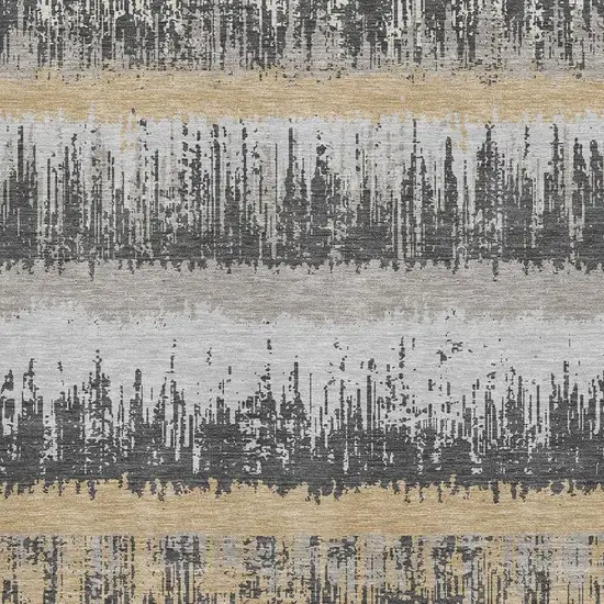 Gray Silver And Charcoal Striped Washable Area Rug With UV Protection Photo 2