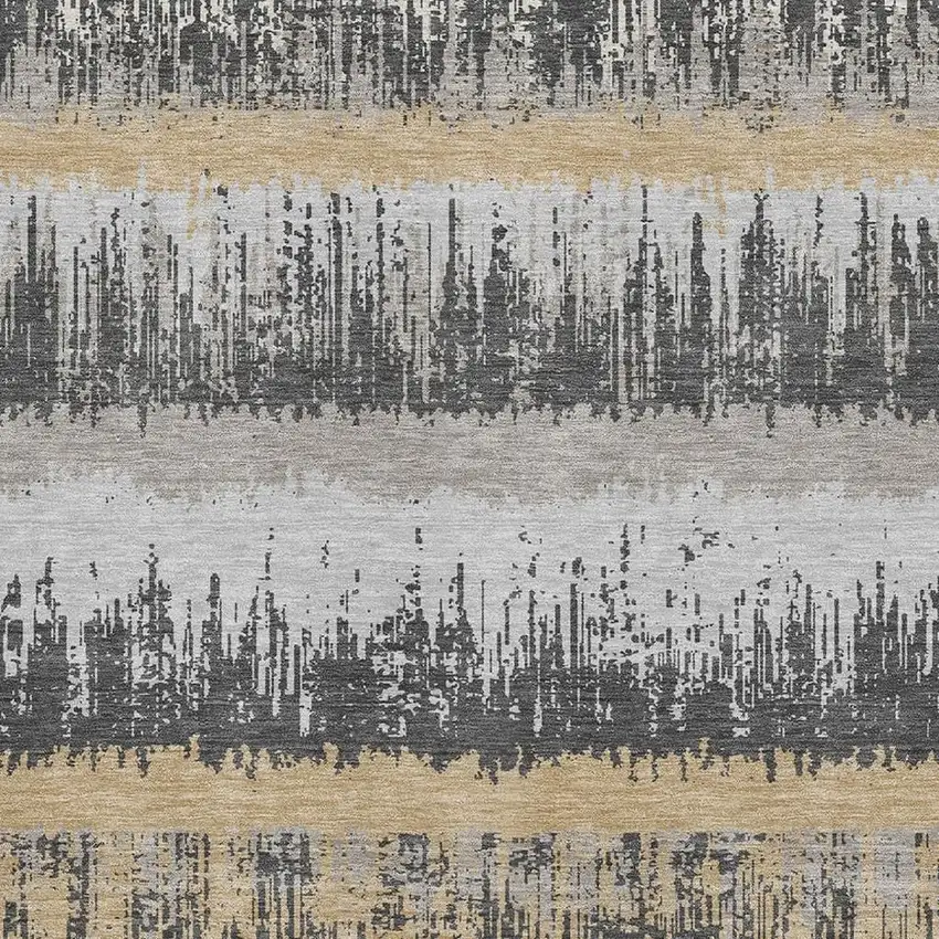 Gray Silver And Charcoal Striped Washable Area Rug With UV Protection Photo 2