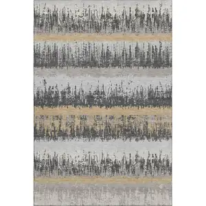 Photo of Gray Silver And Charcoal Striped Washable Area Rug With UV Protection