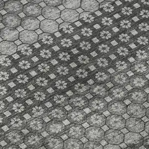 Photo of Gray Silver And Charcoal Striped Washable Area Rug With UV Protection