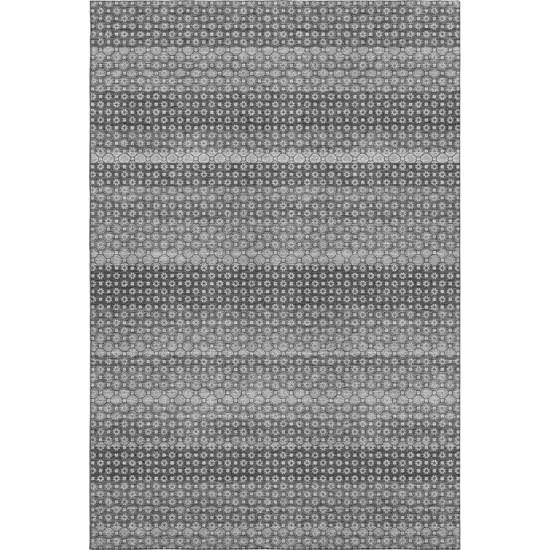 Gray Silver And Charcoal Striped Washable Area Rug With UV Protection Photo 1