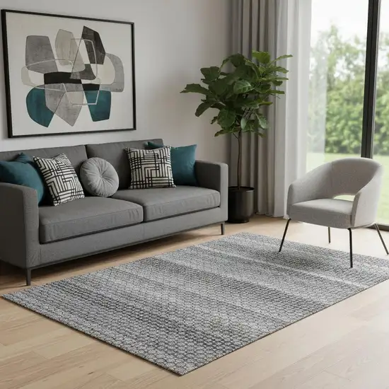 Gray Silver And Charcoal Striped Washable Area Rug With UV Protection Photo 2