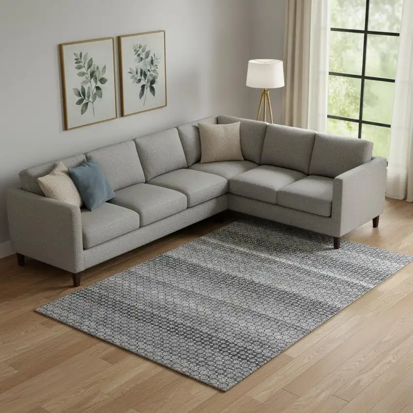 Gray Silver And Charcoal Striped Washable Area Rug With UV Protection Photo 2