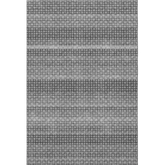 Gray Silver And Charcoal Striped Washable Area Rug With UV Protection Photo 3