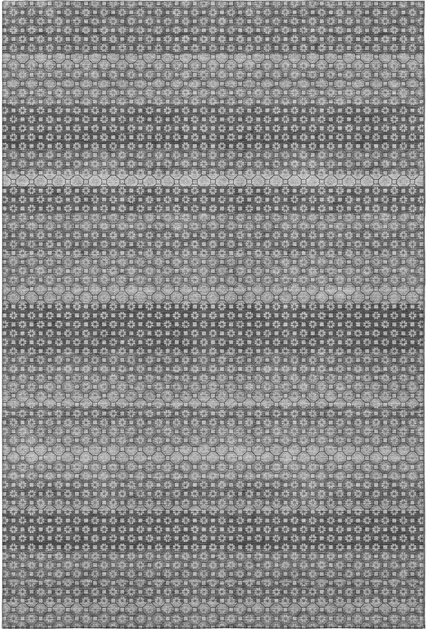 Gray Silver And Charcoal Striped Washable Area Rug With UV Protection Photo 3