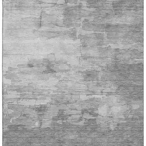 Photo of Gray Silver And Charcoal Striped Washable Area Rug With UV Protection