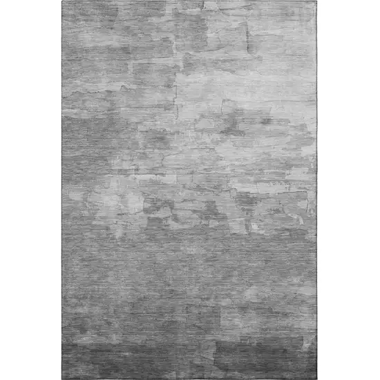 Gray Silver And Charcoal Striped Washable Area Rug With UV Protection Photo 2