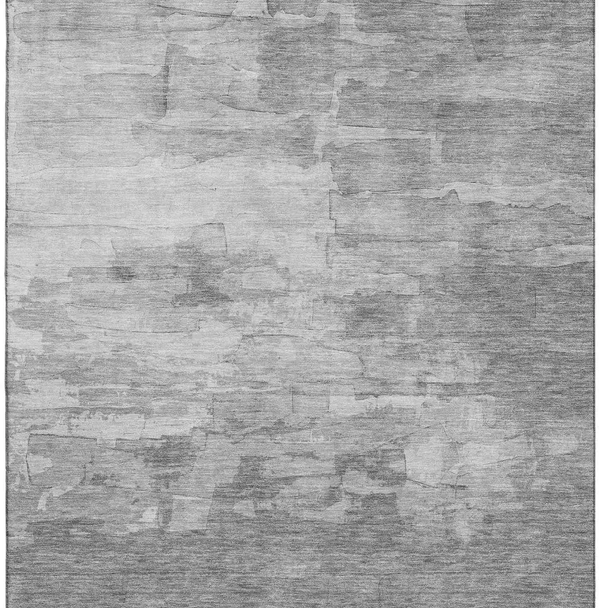 Gray Silver And Charcoal Striped Washable Area Rug With UV Protection Photo 2