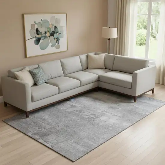 Gray Silver And Charcoal Striped Washable Area Rug With UV Protection Photo 2