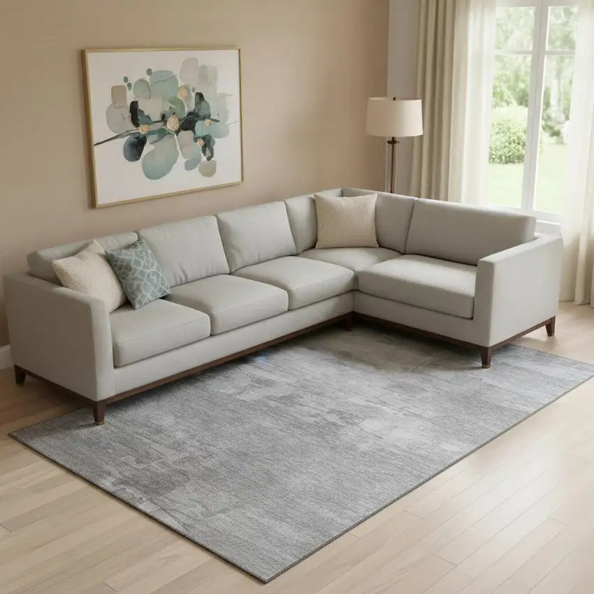 Gray Silver And Charcoal Striped Washable Area Rug With UV Protection Photo 2