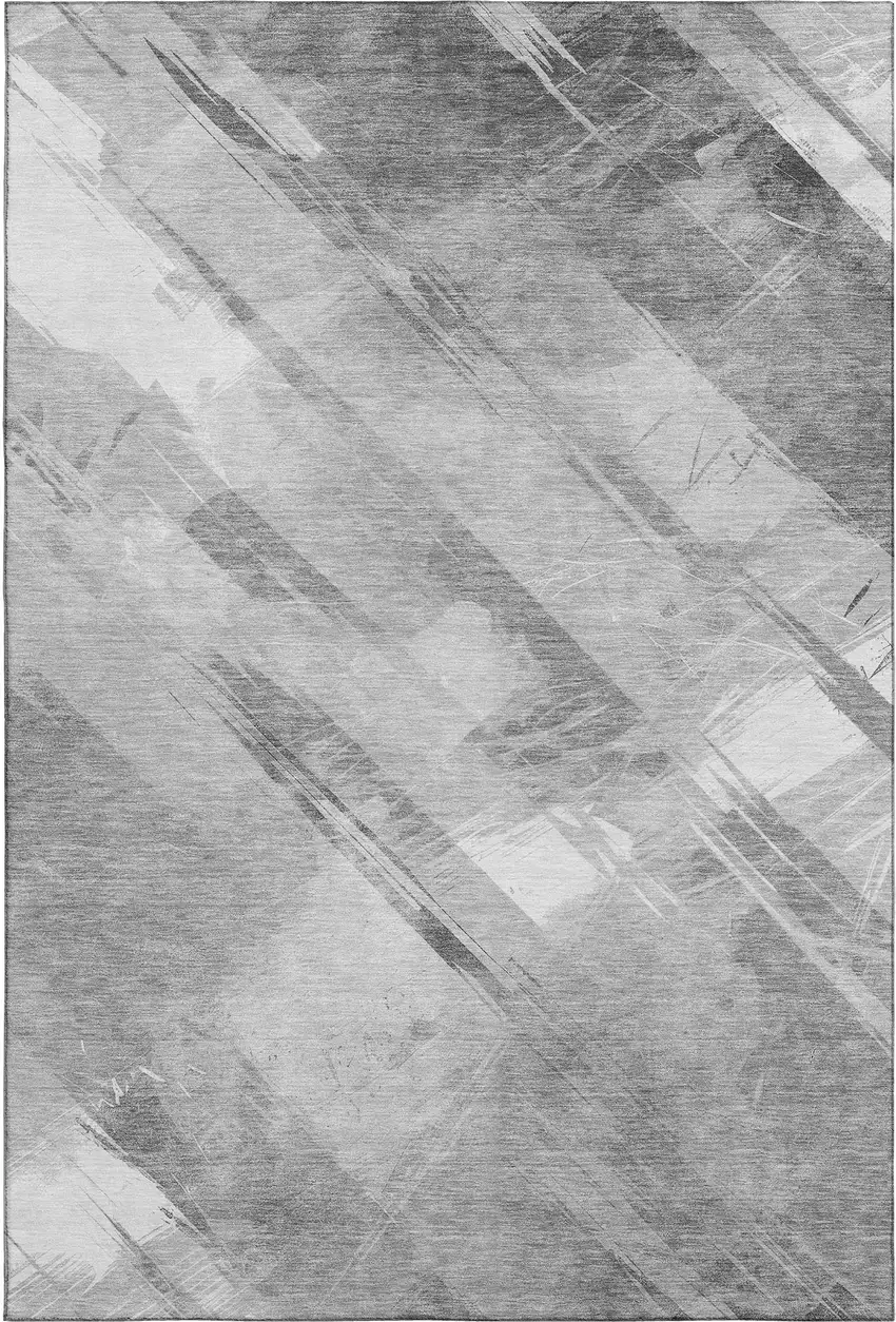 Gray Silver And Charcoal Striped Washable Area Rug With UV Protection Photo 4