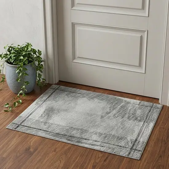 Gray Silver And Charcoal Striped Washable Area Rug With UV Protection Photo 1