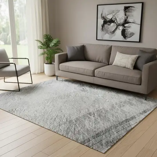 Gray Silver And Charcoal Striped Washable Area Rug With UV Protection Photo 2