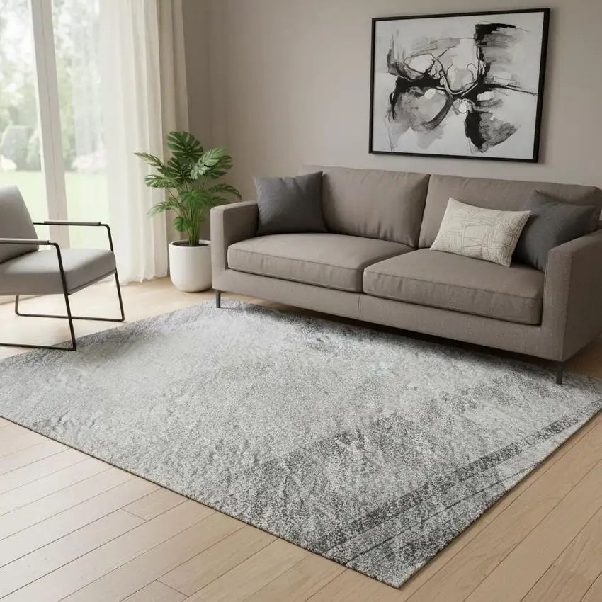 Gray Silver And Charcoal Striped Washable Area Rug With UV Protection Photo 2