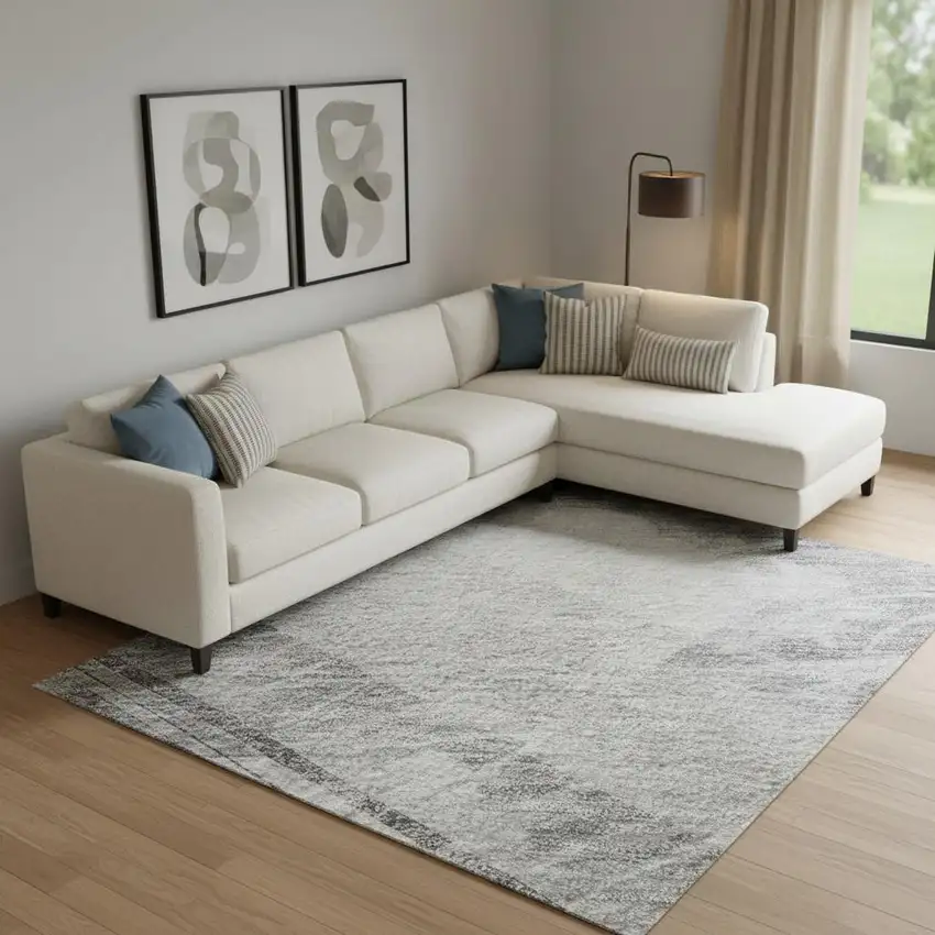 Gray Silver And Charcoal Striped Washable Area Rug With UV Protection Photo 2