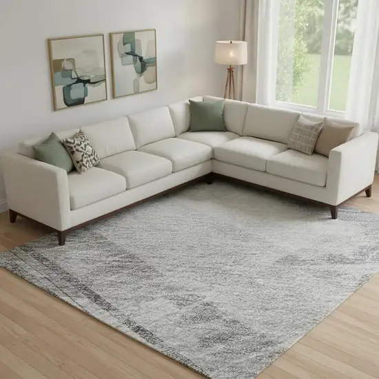 Gray Silver And Charcoal Striped Washable Area Rug With UV Protection Photo 2