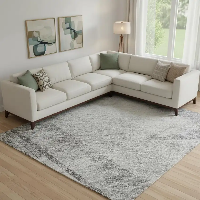 Gray Silver And Charcoal Striped Washable Area Rug With UV Protection Photo 2