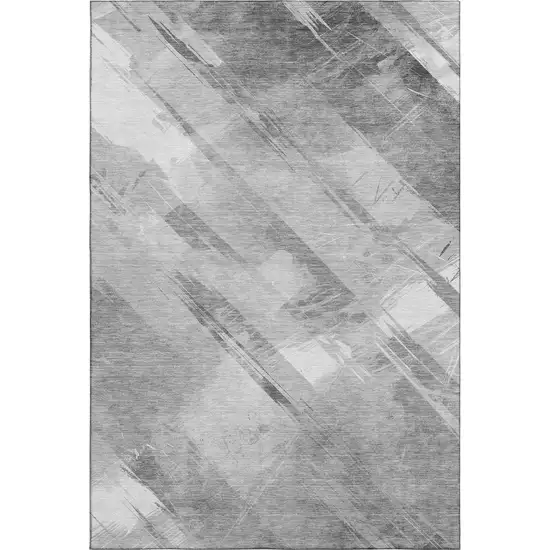 Gray Silver And Charcoal Striped Washable Area Rug With UV Protection Photo 4