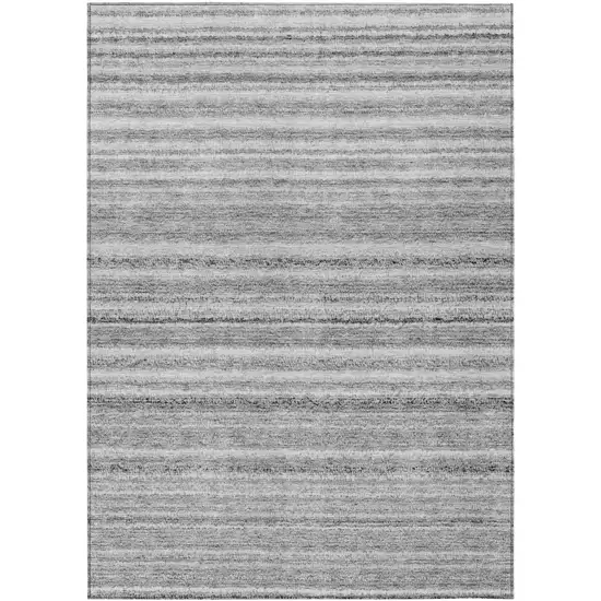 Gray Silver And Charcoal Striped Washable Indoor Outdoor Area Rug Photo 2