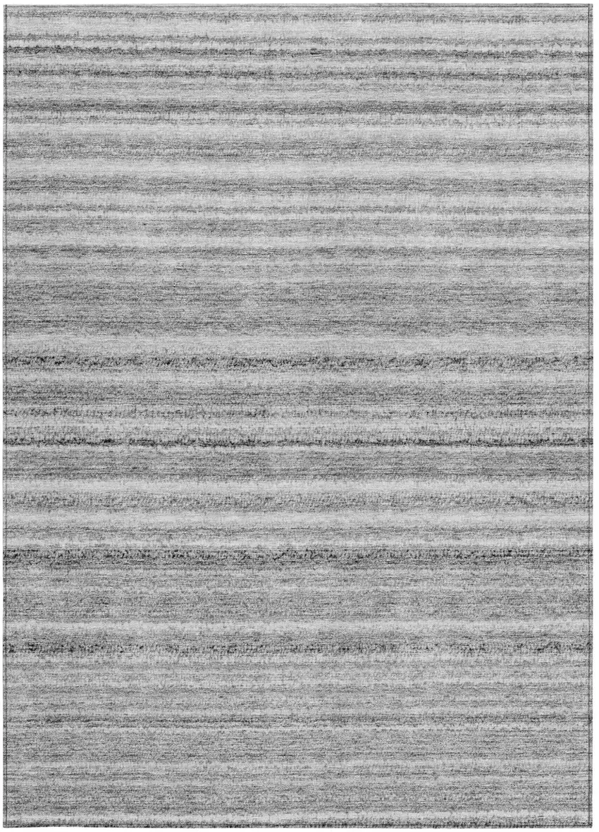 Gray Silver And Charcoal Striped Washable Indoor Outdoor Area Rug Photo 6