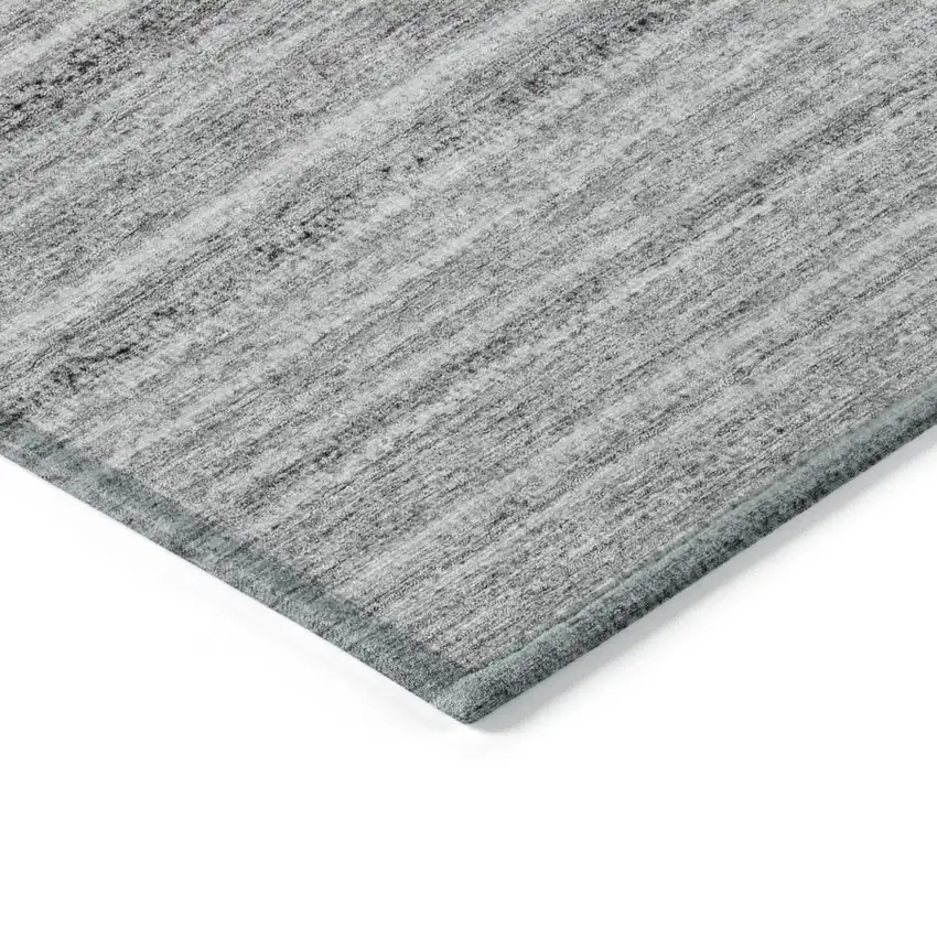 Gray Silver And Charcoal Striped Washable Indoor Outdoor Area Rug Photo 5